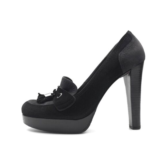 STUART WEITZMAN Suede Tassel Pumps Platform Heel 70s Boho Western Dark Academia - Picture 1 of 11